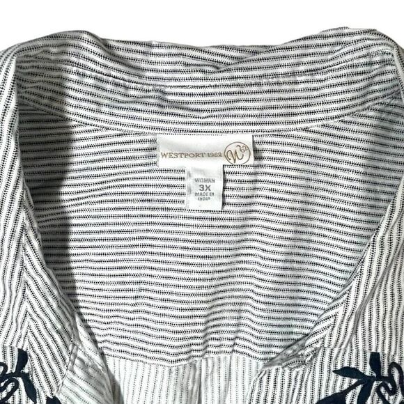 Westport 1962 Embroidered Striped Button Down Blouse Sz 3X - Picture 6 of 12